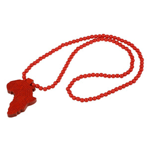 1pcs Hip-Hop African Map Pendant Wood Bead Rosary Necklaces Red