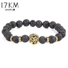 17KM Black Lava  Natural Stone Gold Color Lion strand Bracelet Femme Ethnic handmade Beads Bracelets Turkish Men Jewelry