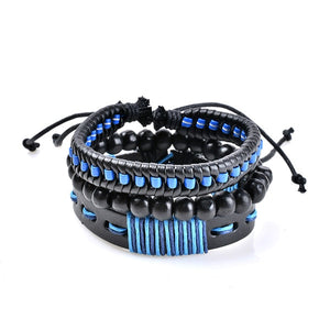 H:HYDE Punk Genuine Wrap Leather Bracelets Men Women Onyx Lava Hematite Jewelry Accessories Wholesale DIY Stone Beads Bangles