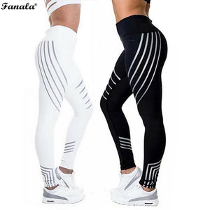 Women Fitness Leggings Women Sporting Strip Printed Workout Legging For Women Elastic Trousers Slim Black White Pants 2018 New