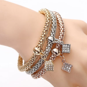 3 Pcs/Set Crystal Owl Heart Charm Bracelets & Bangles Gold/Silver Plated Elephant Anchor Pendants Rhinestone Bracelets For Women