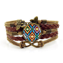 Handmade Knitted Leather bracelet   Colorful Native American Art Vintage Jewelry Multilayer Glass convex combinatio