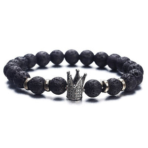 NS63 Hot Trendy Lava Stone Pave CZ Imperial Crown And Helmet Charm Bracelet For Men Or Women Bracelet Jewelry Pulseira hombres