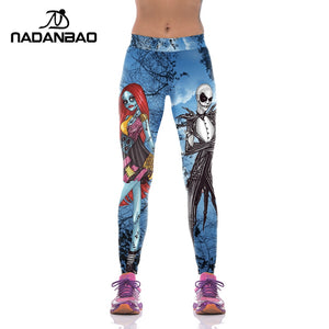 NADANBAO Halloween Jack Skellington Leggings Women The Nightmare Before Christmas Plus Size Pants Digital Print Fitness Leggins