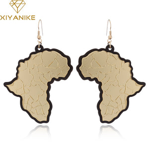 XIYANIKE Personalised Statement Hiphop New Gold Acrylic African Map Dangle Earrings for Woman Night Club Party Jewelry E1856