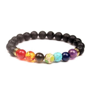 Classic Chakra 8mm Lava Stone Beads 7 Color Chain Bracelets for Women Men Elastic Rope Yoga Fashion A Bracelet Friendship