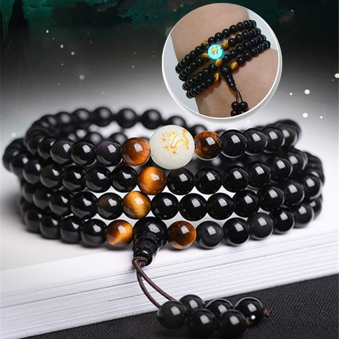 2018 New Natural obsidian carving dragon Buddha Bracelet Necklace tiger eye stone beads bracelet glow in dark rosary bracelets