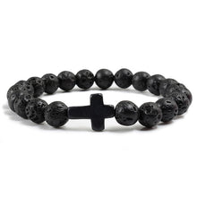 Charm Natural Stone Bracelet Cross Black Lava Matte Beaded Bracelets Handmade Men Women Prayer Fitness Chain Couple Jewelry Gift