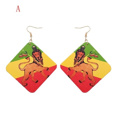 YULUCH African Popular Jewelry Accessories Handmade Wooden Painted Map Lion Maple Leaf Pendant for Ethnic Women Earrings Gifts