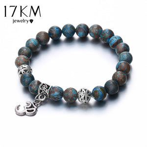 17KM Vintage OM Rune Beads Bracelets For Women Men Ethnic Stone Strand Charm Yoga Bracelets & Bangles Statement Jewelry DIY Gift