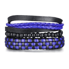 Vnox 4pcs/ Set Black Bracelets for Men Bangle Adjustable Length Bohemia Holiday Male Jewelry Punk Pulseira