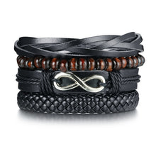 Vnox 4pcs/ Set Black Bracelets for Men Bangle Adjustable Length Bohemia Holiday Male Jewelry Punk Pulseira