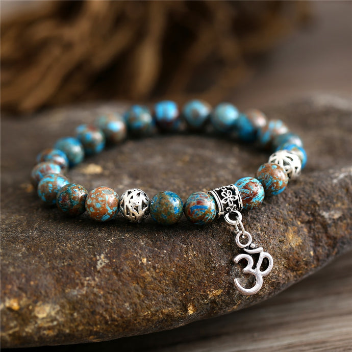 Charm OM Beads Vintage Lava Stone Bracelet for Women Trendy Nature Stone Elastic Adjustable Yoga Bracelets Men Jewelry 2018 New