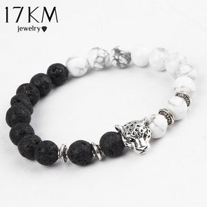 17KM Fashion White and Black Leopard Charm Bracelet Silver Color Stone Buddha Bracelet Lava Matte Women Bracelets Pulsera 2016