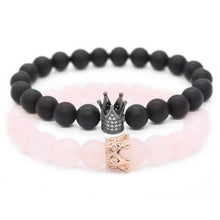 Poshfeel Cz Crown Charm Couple Bracelets for Lovers 8m Natural Stone Beaded Bracelet Set Valentine's Day Gift MBR170283