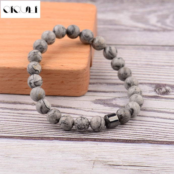 OIQUEI 2018 Fashion Cylinder Beaded Bracelets For Men Classic Nature Stone Beads Charm Bracelets&Bangles Homme Yoga Jewelry Gift