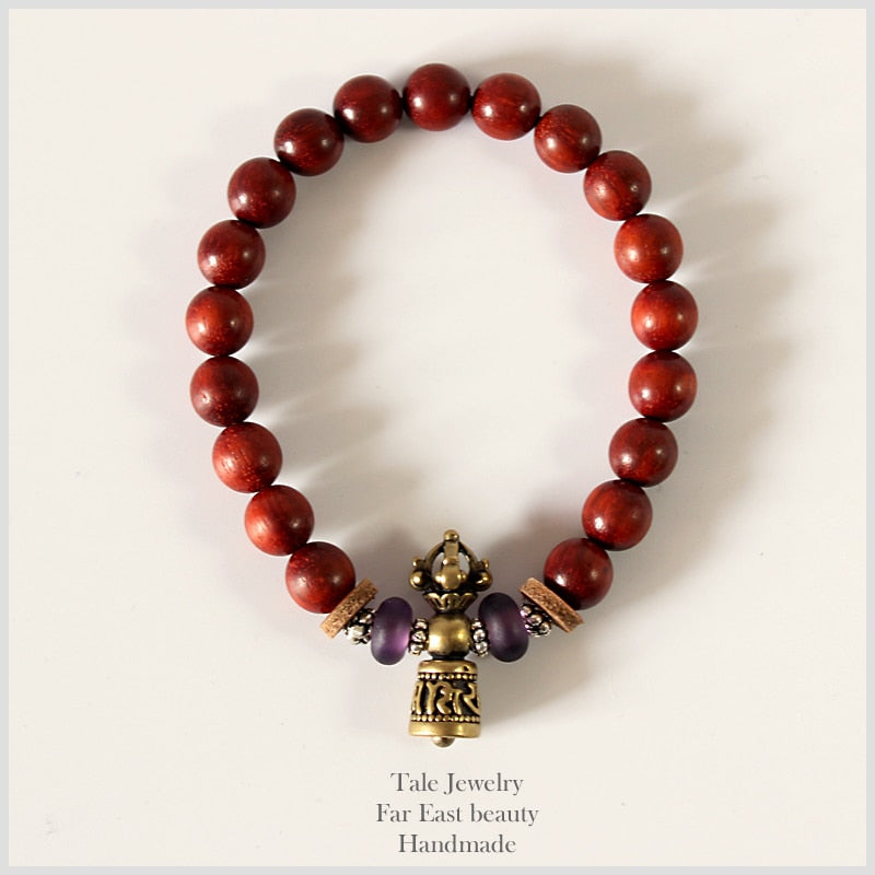 Wholesale Tibetan Buddhism Ren Sanders Wood Mala Beads Women Men 's Bracelets Beaded OM Healing Jewelry Lucky Bracelets Handmade