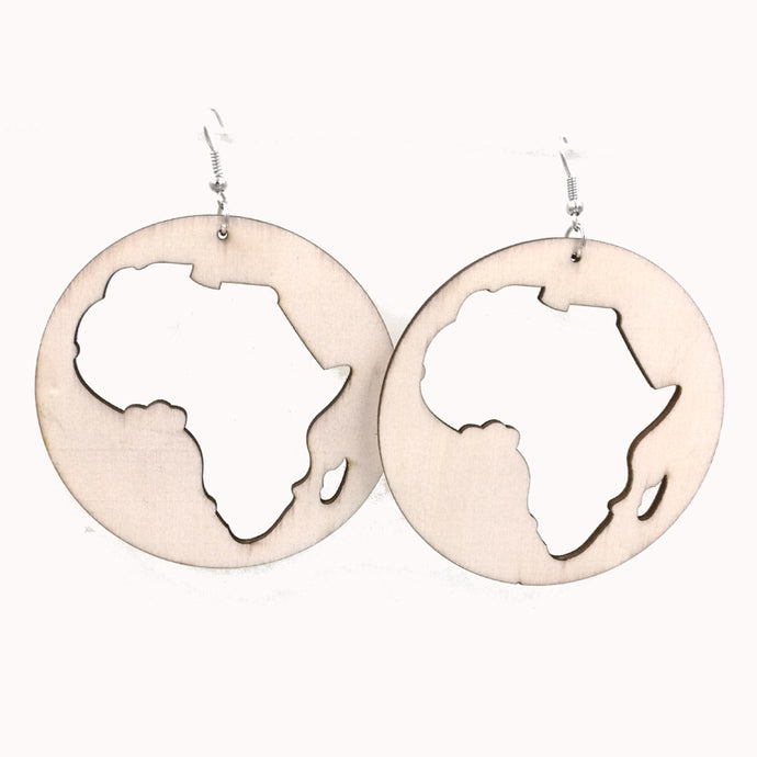 rasta ankh african map afro earring unfinished natural wood AFROcentric big huge laser engraving burn ER565A