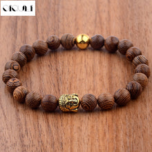 OIQUEI 2018 Buddhist Prayer Metal Buddha Beaded Bracelets Men Jewelry 8mm Wood Beads Bracelet Charm Bangles Pulseras Hombre