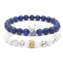 Poshfeel Cz Crown Bracelets & Bangles 8m Natural Stone Beaded Couple Bracelet Set Valentine's Day Gift Drop shipping