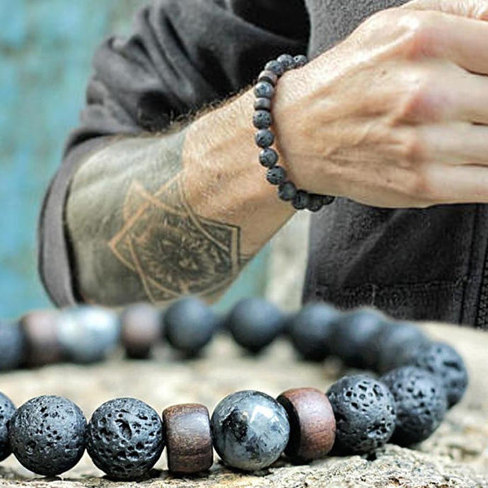 Vintage Natural Stone Beads Lava Bracelet Fashion Handmade Wooden Braclet For Men Yoga Biker Armband Jewelry Bileklik Homme