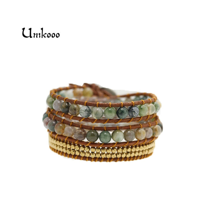 Women Bohemian Bracelets Vintage Leather Wrap Bracelet 3 Multi-layer Strands Woven Copper Beads Handmade Wrap Bracelets