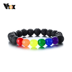 Vnox Rainbow Beaded Charm Bracelet Natural Stone Wrist Pulseira Gifts