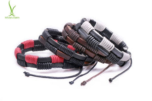 Dropping Shipping Wrap Leather Bracelet Hemp Rope Cow Braided Rope Red and White for Women Fashion Man Jewelry PI0254