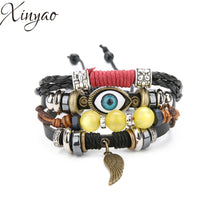 XINYAO 2019  Multi-layer Angel Wings Feather Bracelet Natural Stone Beads Bracelets & Bangles Rope Leather Bracelet For Men